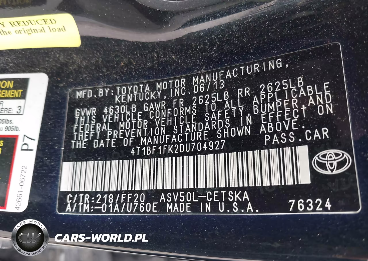 2013 Toyota Camry Se VIN:4T1BF1FK2DU704927 - 9