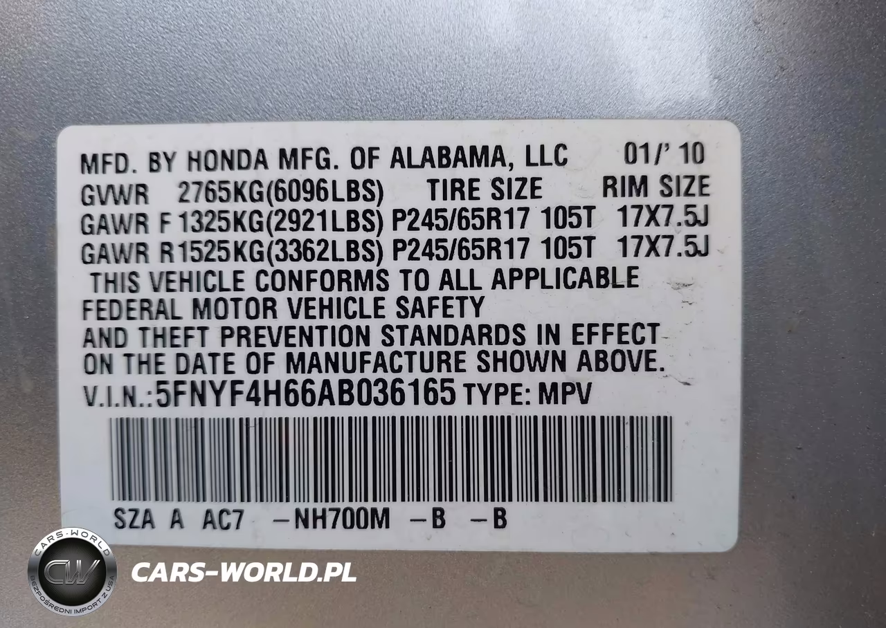 2010 Honda Pilot Ex-L VIN:5FNYF4H66AB036165 - 9