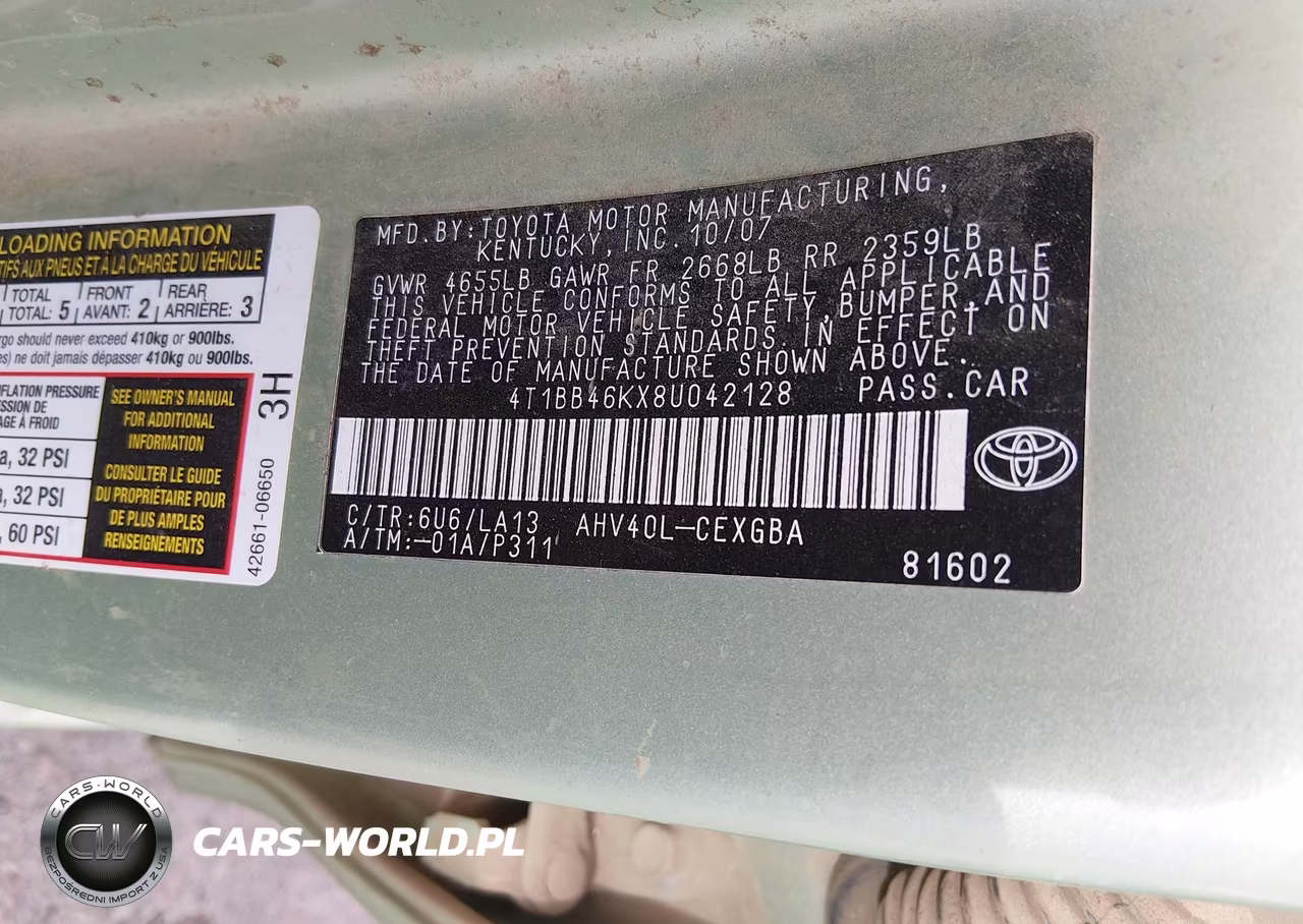 2008 Toyota Camry Hybrid VIN:4T1BB46KX8U042128 - 9