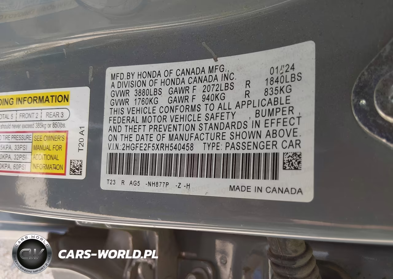 2024 Honda Civic Sport VIN:2HGFE2F5XRH540458 - 9