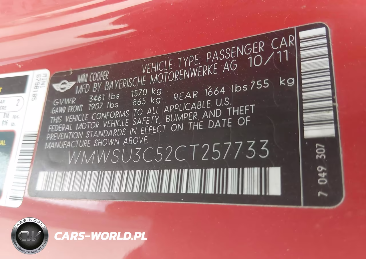 2012 Mini Cooper VIN:WMWSU3C52CT257733 - 9