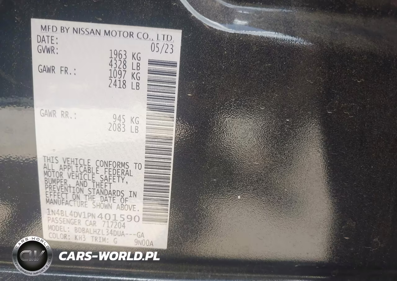 2023 Nissan Altima Sv Fwd VIN:1N4BL4DV1PN401590 - 9