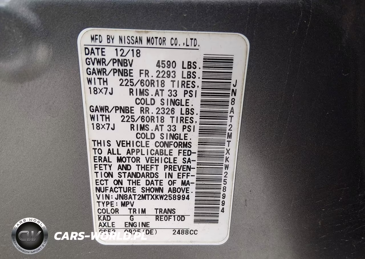 2019 Nissan Rogue Sv VIN:JN8AT2MTXKW258994 - 9