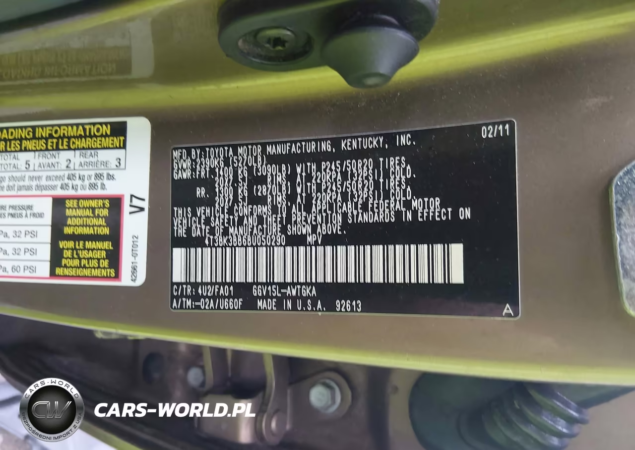 2011 Toyota Venza Base V6 VIN:4T3BK3BB6BU050290 - 9