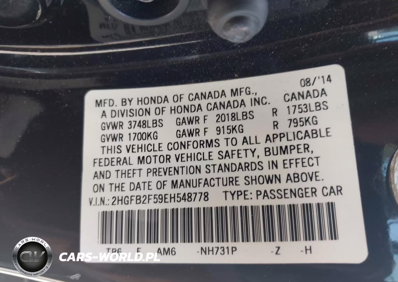 2014 Honda Civic Lx VIN:2HGFB2F59EH548778 - 9