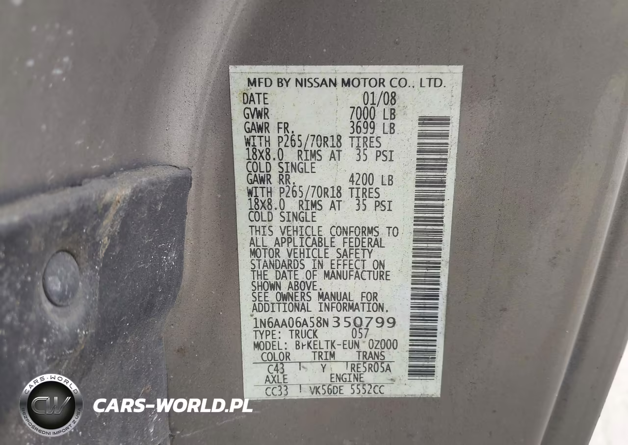 2008 Nissan Titan Le-Se-Xe VIN:1N6AA06A58N350799 - 9