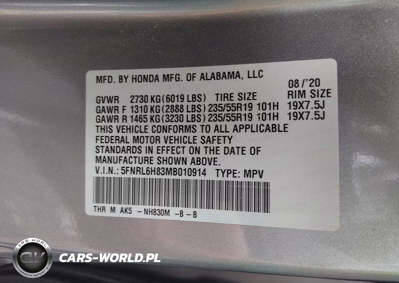 2021 Honda Odyssey Touring VIN:5FNRL6H83MB010914 - 9