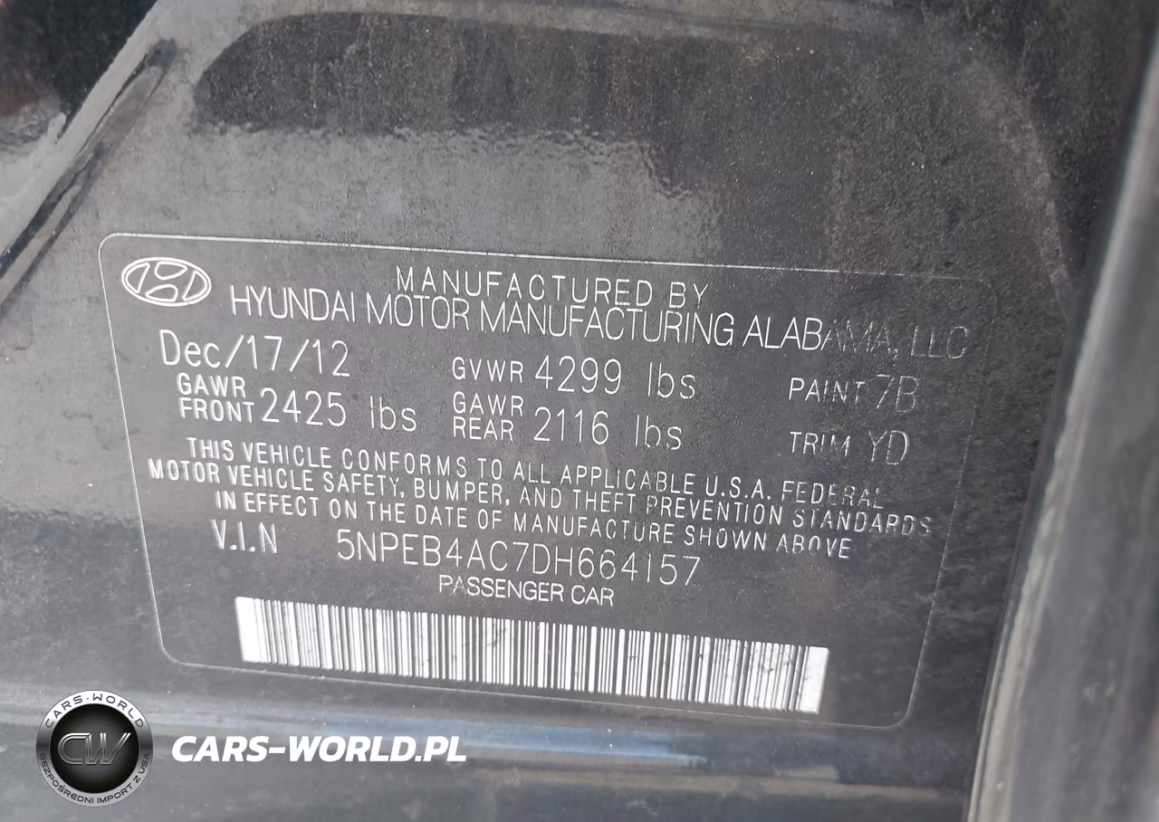 2013 Hyundai Sonata Gls VIN:5NPEB4AC7DH664157 - 9