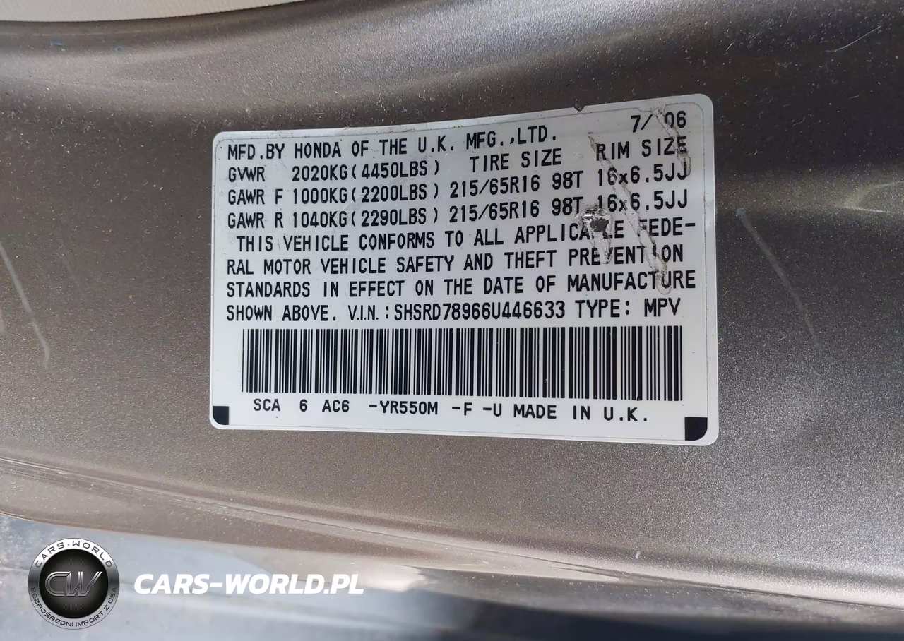 2006 Honda Cr-V Se VIN:SHSRD78966U446633 - 9
