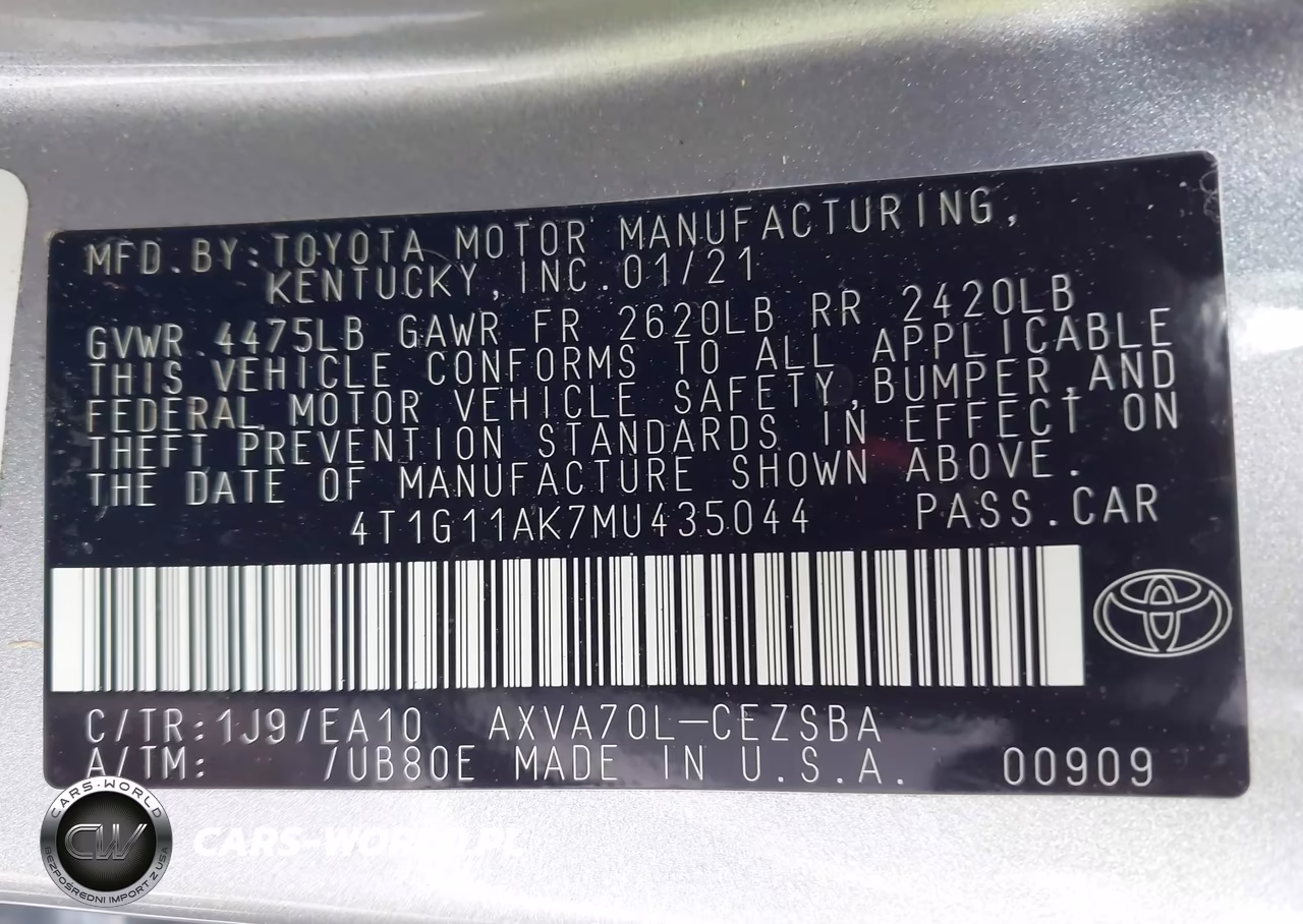 2021 Toyota Camry Se VIN:4T1G11AK7MU435044 - 9