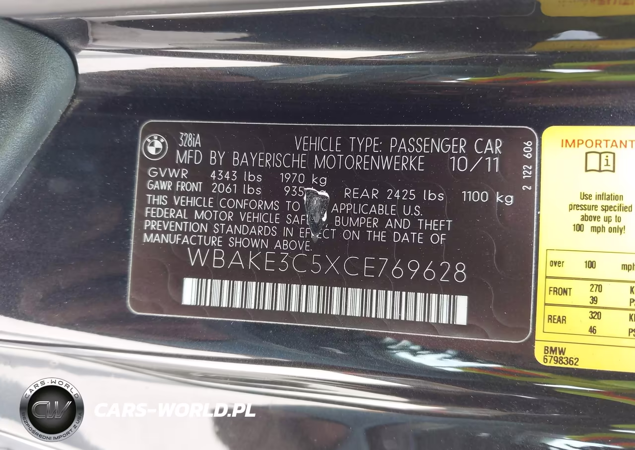 2012 BMW 328I VIN:WBAKE3C5XCE769628 - 9