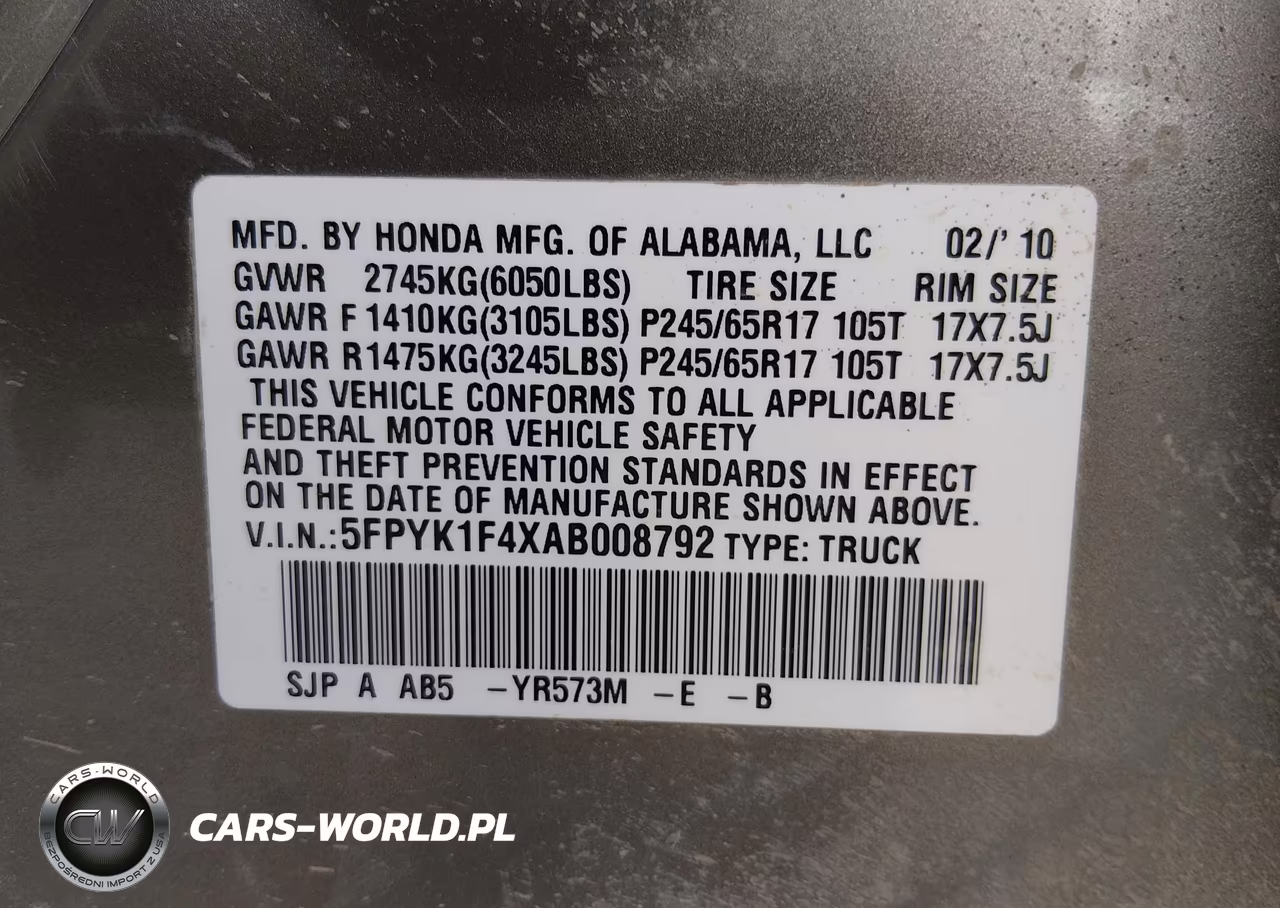 2010 Honda Ridgeline Rts VIN:5FPYK1F4XAB008792 - 9