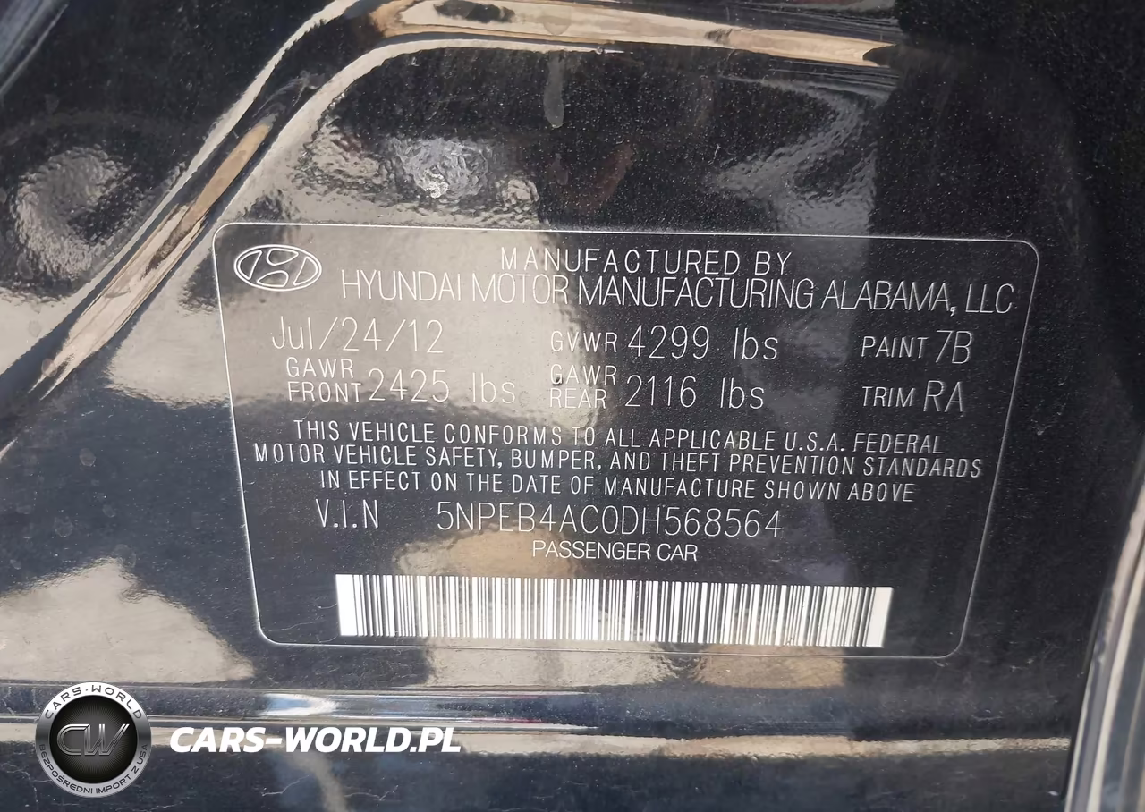 2013 Hyundai Sonata Gls VIN:5NPEB4AC0DH568564 - 9
