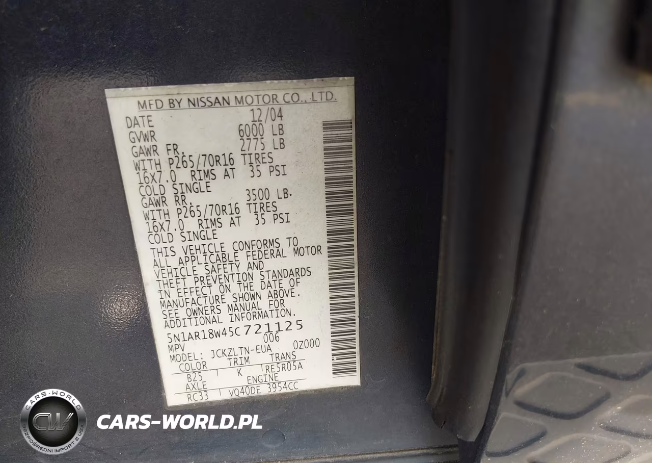 2005 Nissan Pathfinder Se VIN:5N1AR18W45C721125 - 9
