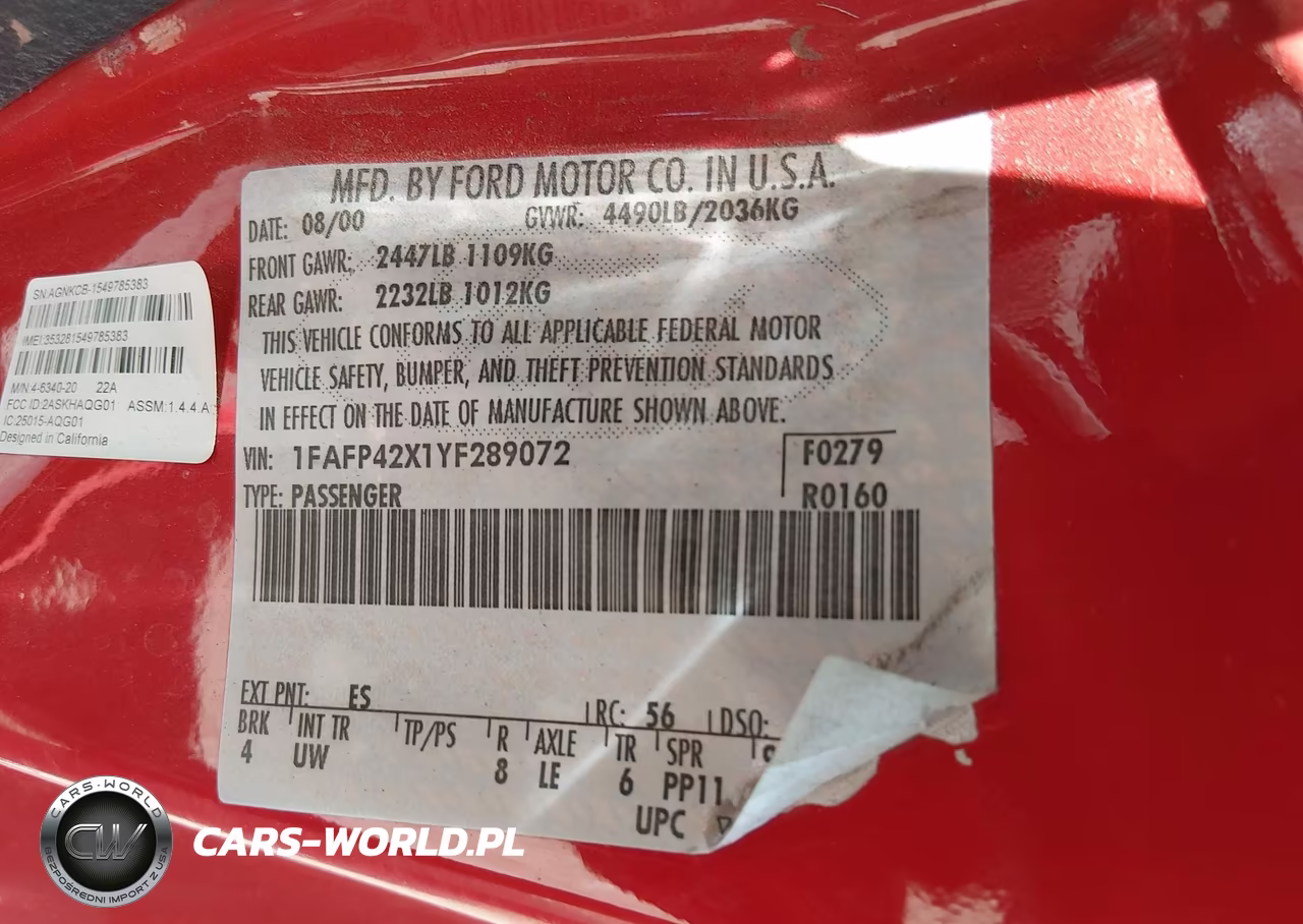 2000 Ford Mustang Gt VIN:1FAFP42X1YF289072 - 9