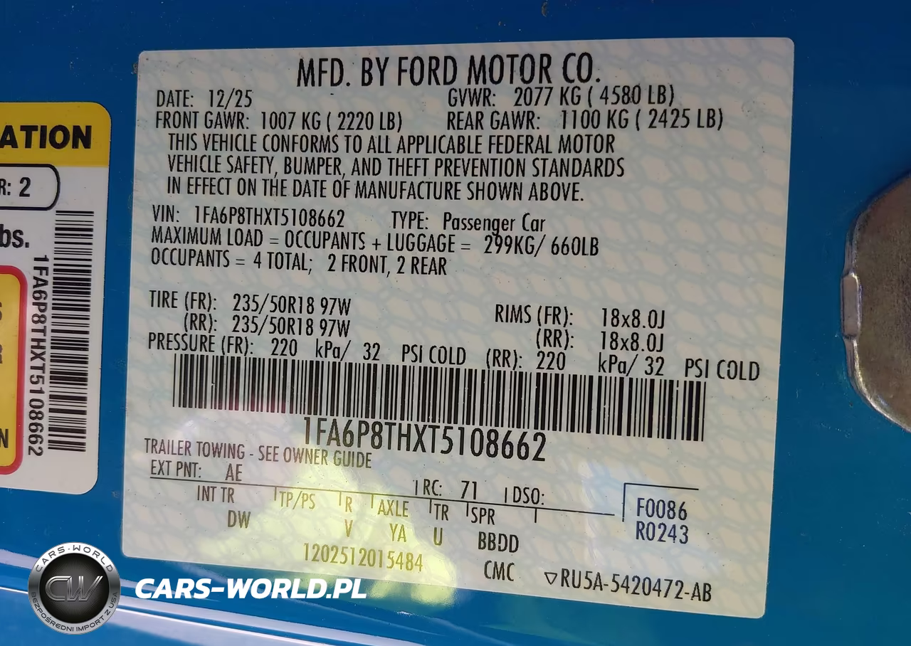 2026 Ford Mustang Ecoboost Fastback VIN:1FA6P8THXT5108662 - 9