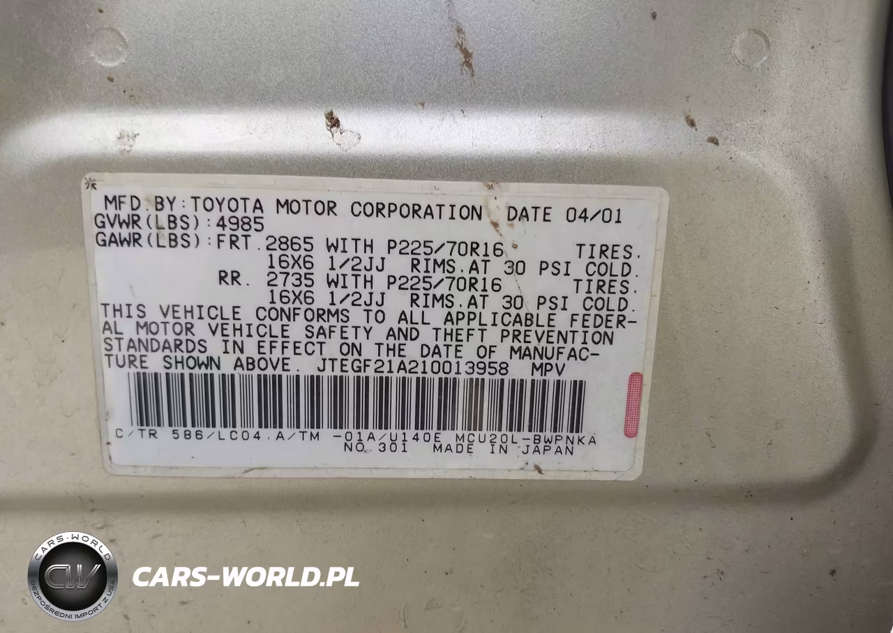 2001 Toyota Highlander V6 VIN:JTEGF21A210013958 - 9