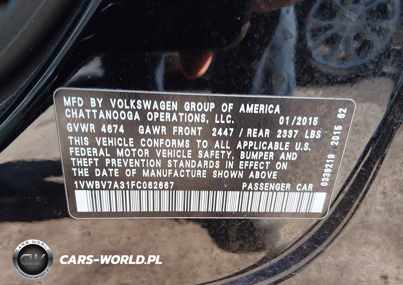 2015 Volkswagen Passat 2.0L Tdi Se VIN:1VWBV7A31FC062667 - 9