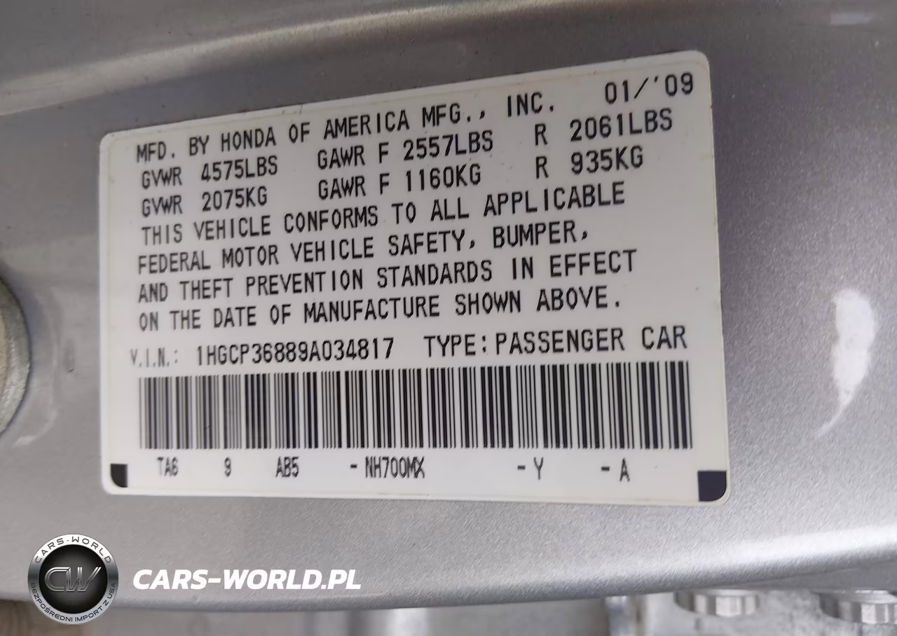 2009 Honda Accord 3.5 Ex-L VIN:1HGCP36889A034817 - 9