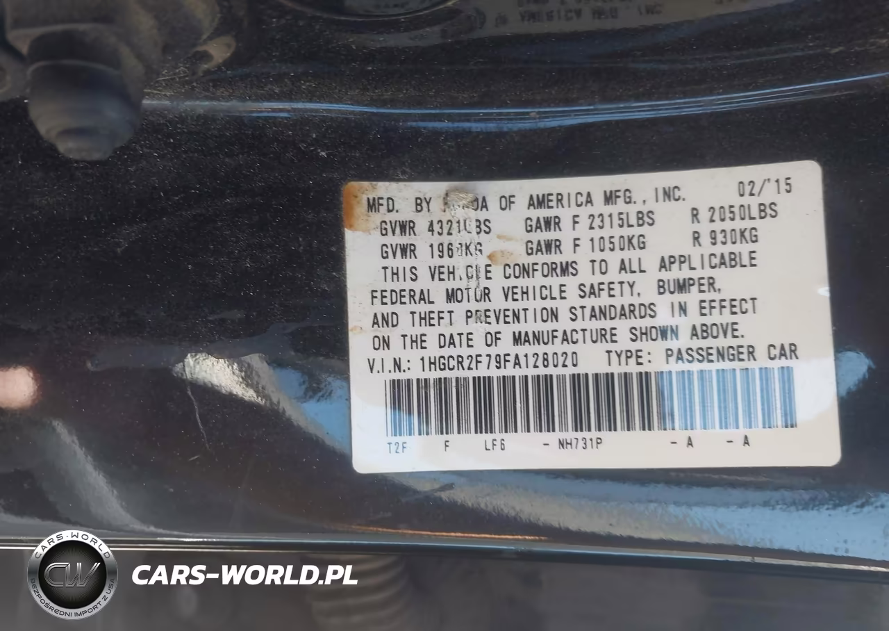 2015 Honda Accord Ex VIN:1HGCR2F79FA128020 - 9