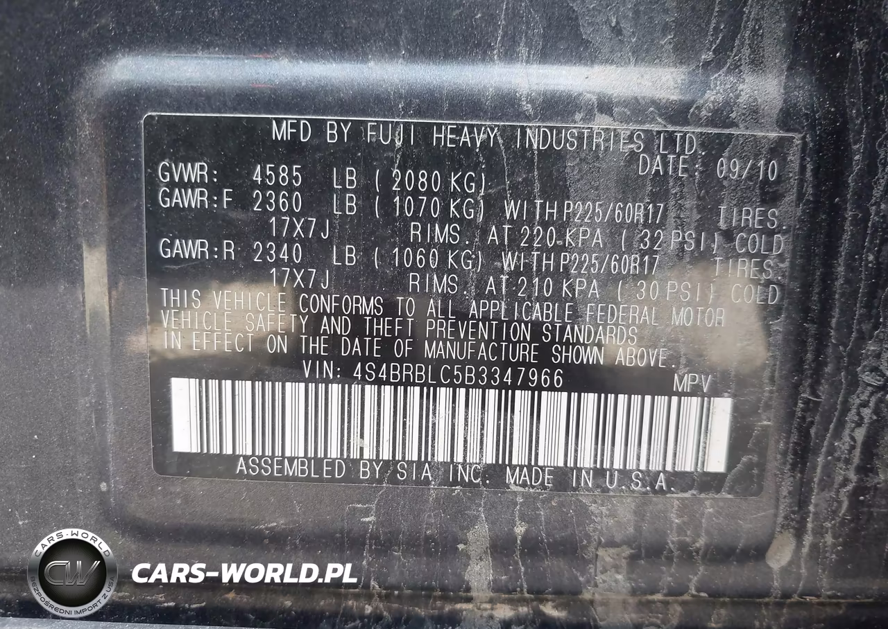 2011 Subaru Outback 2.5I Limited VIN:4S4BRBLC5B3347966 - 9