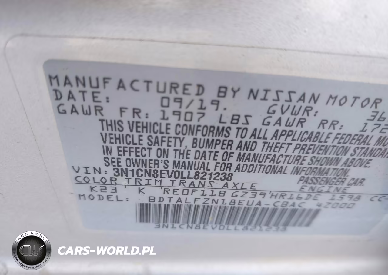 2020 Nissan Versa Sv Xtronic Cvt VIN:3N1CN8EV0LL821238 - 9