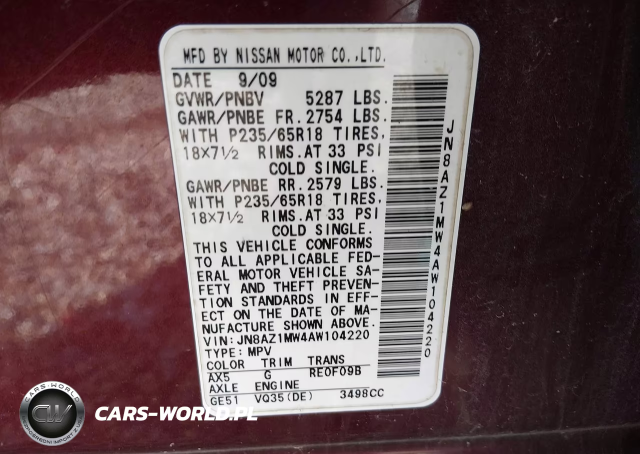 2010 Nissan Murano S VIN:JN8AZ1MW4AW104220 - 9