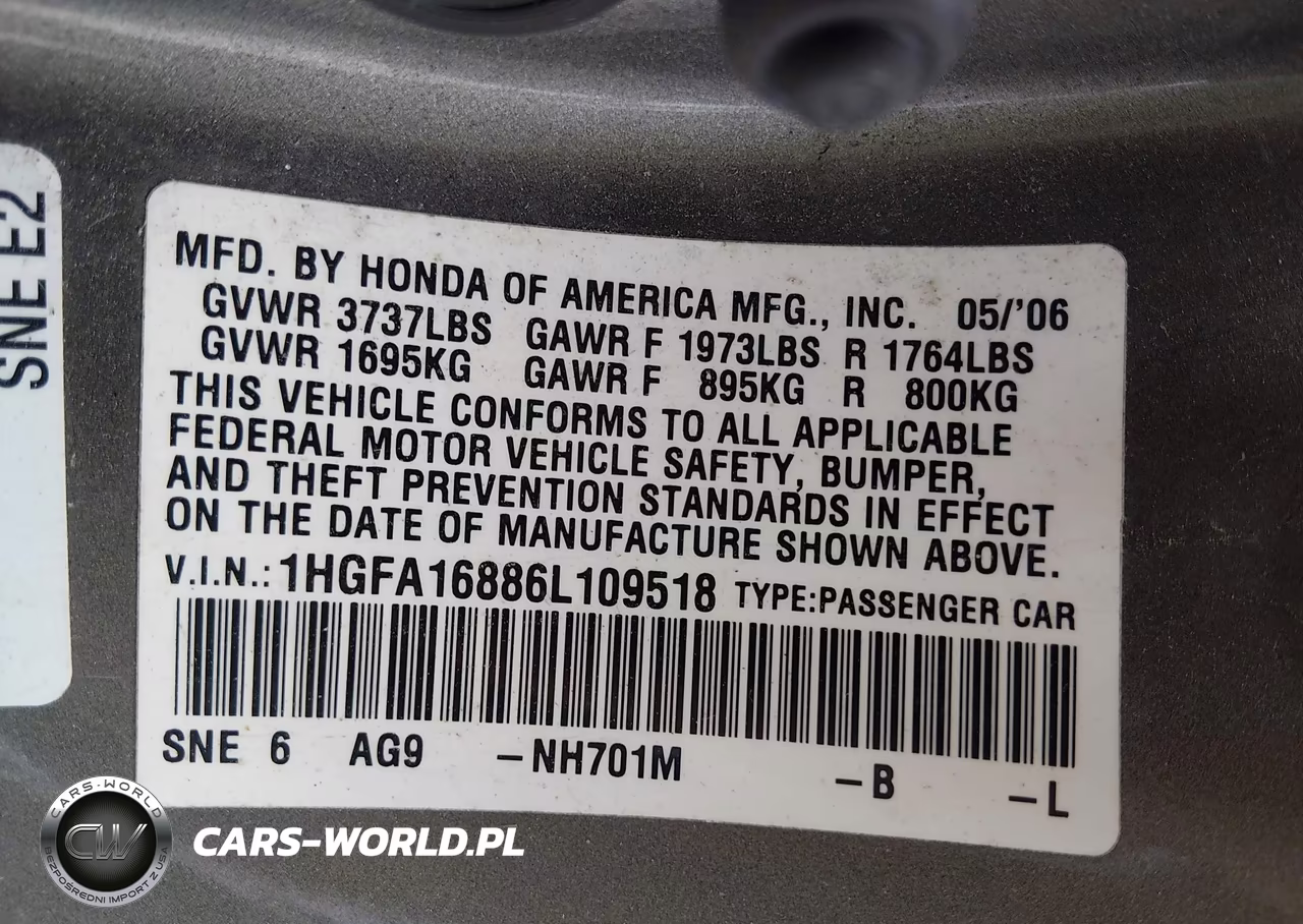2006 Honda Civic Ex VIN:1HGFA16886L109518 - 9