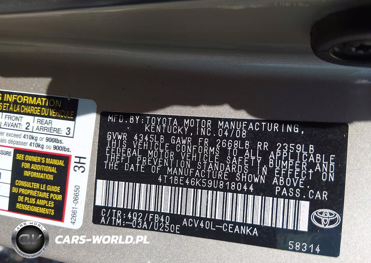 2009 Toyota Camry Le VIN:4T1BE46K59U818044 - 9