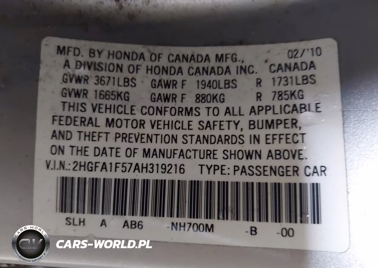 2010 Honda Civic Lx VIN:2HGFA1F57AH319216 - 9
