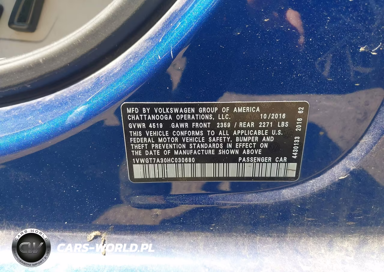 2017 Volkswagen Passat 1.8T Se VIN:1VWGT7A30HC030680 - 9