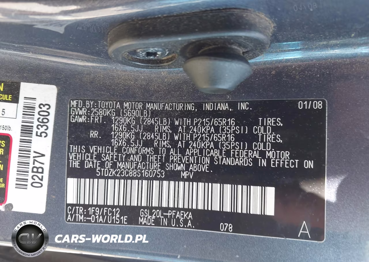 2008 Toyota Sienna Le VIN:5TDZK23C88S160753 - 9