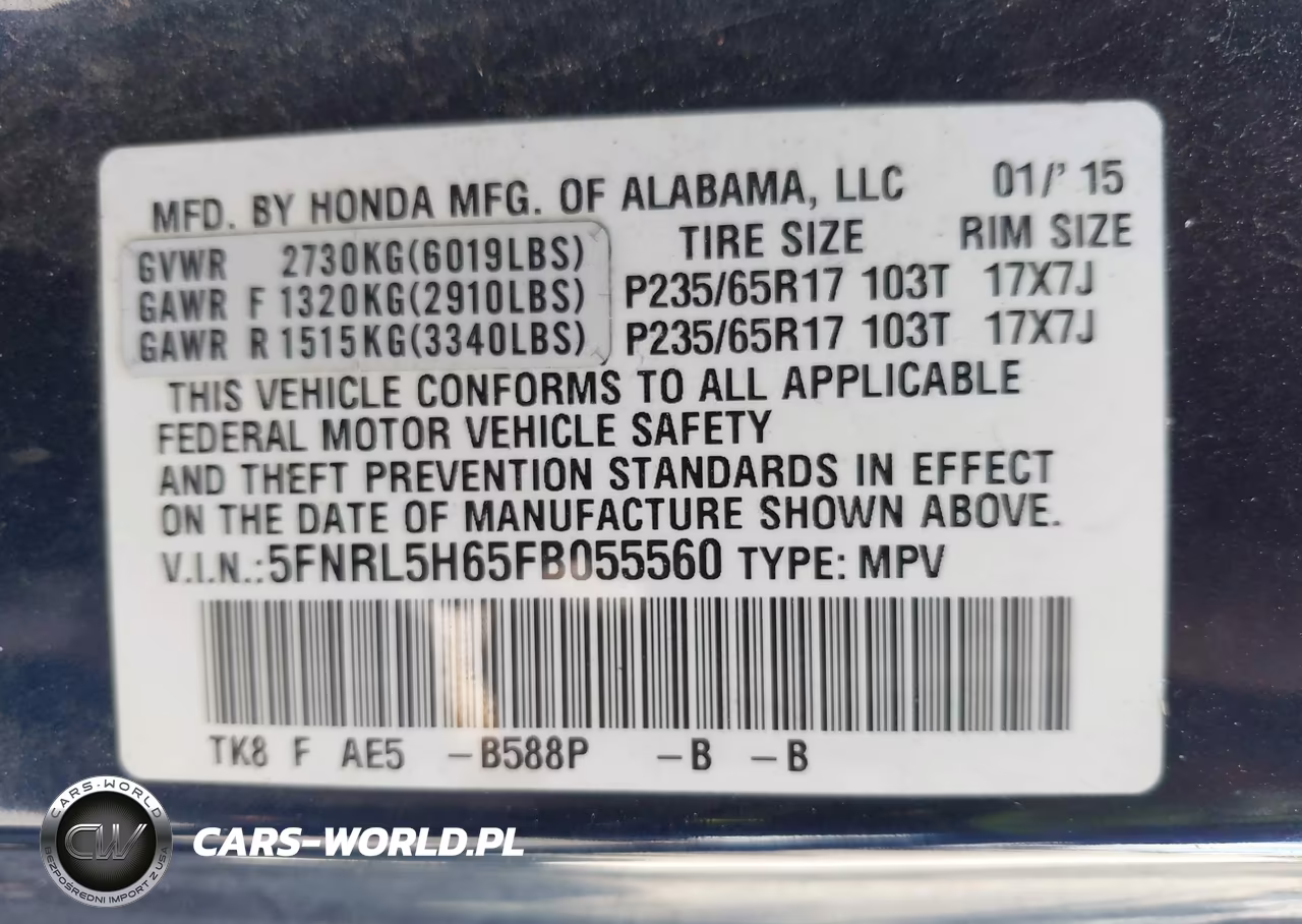 2015 Honda Odyssey Ex-L VIN:5FNRL5H65FB055560 - 9