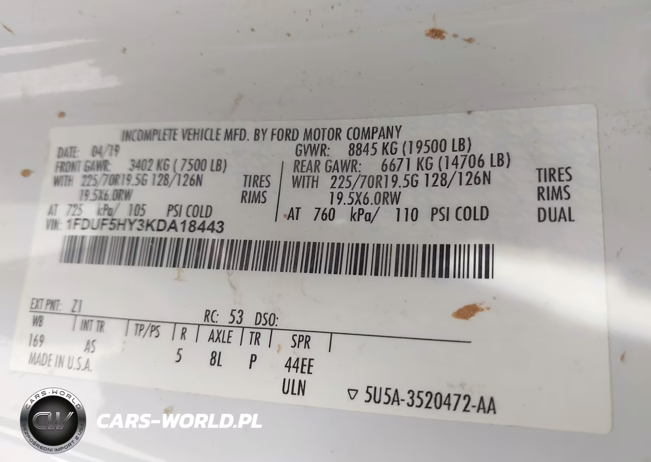 2019 Ford F-550 Chassis Xl-Xlt VIN:1FDUF5HY3KDA18443 - 8