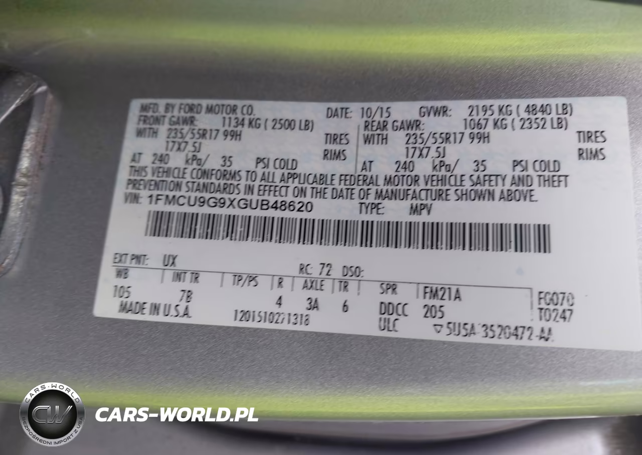 2016 Ford Escape Se VIN:1FMCU9G9XGUB48620 - 9