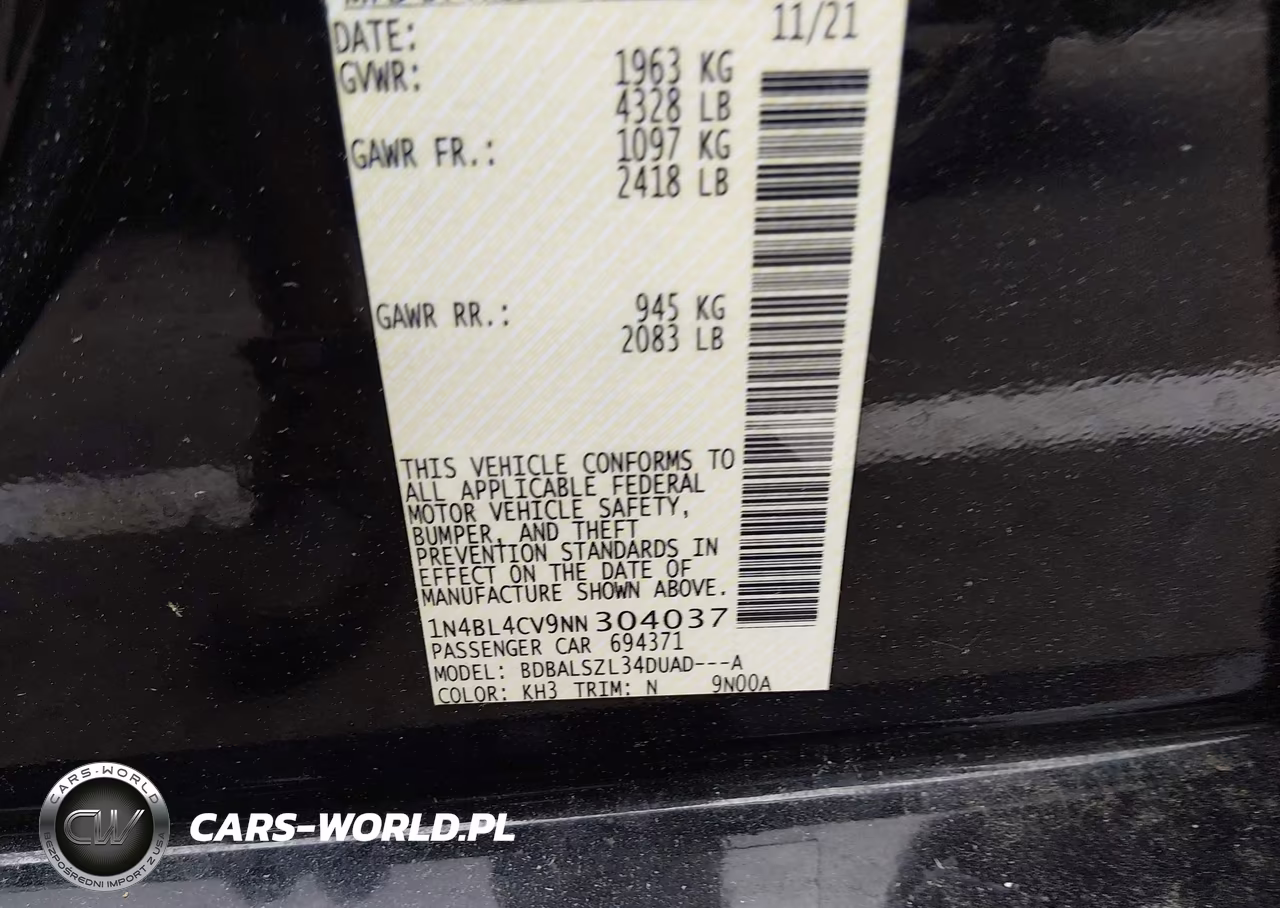 2022 Nissan Altima Sr Fwd VIN:1N4BL4CV9NN304037 - 9