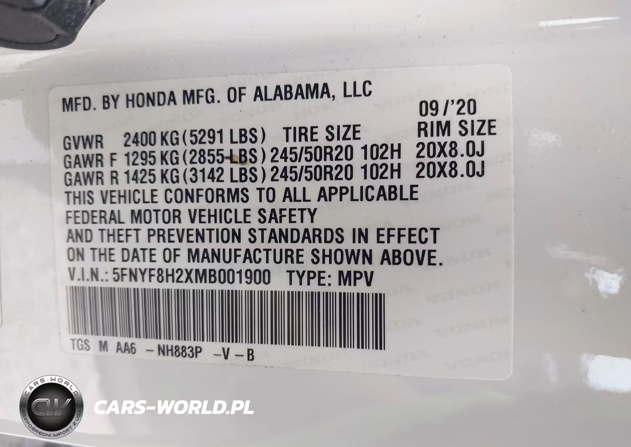 2021 Honda Passport Awd Sport VIN:5FNYF8H2XMB001900 - 9