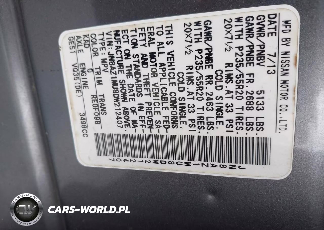 2013 Nissan Murano Le VIN:JN8AZ1MU8DW212407 - 9