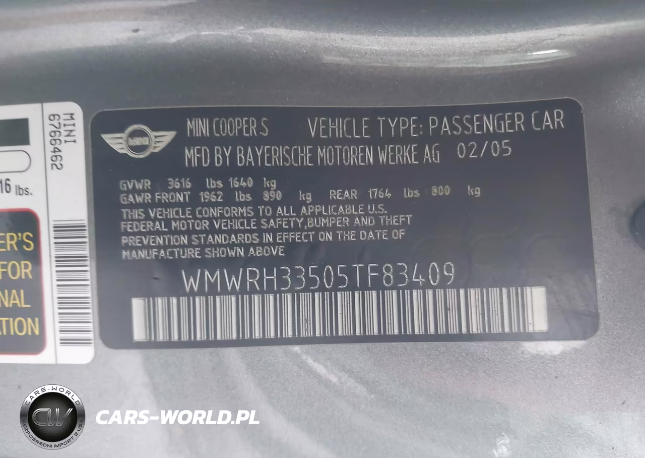 2005 Mini Cooper S VIN:WMWRH33505TF83409 - 9