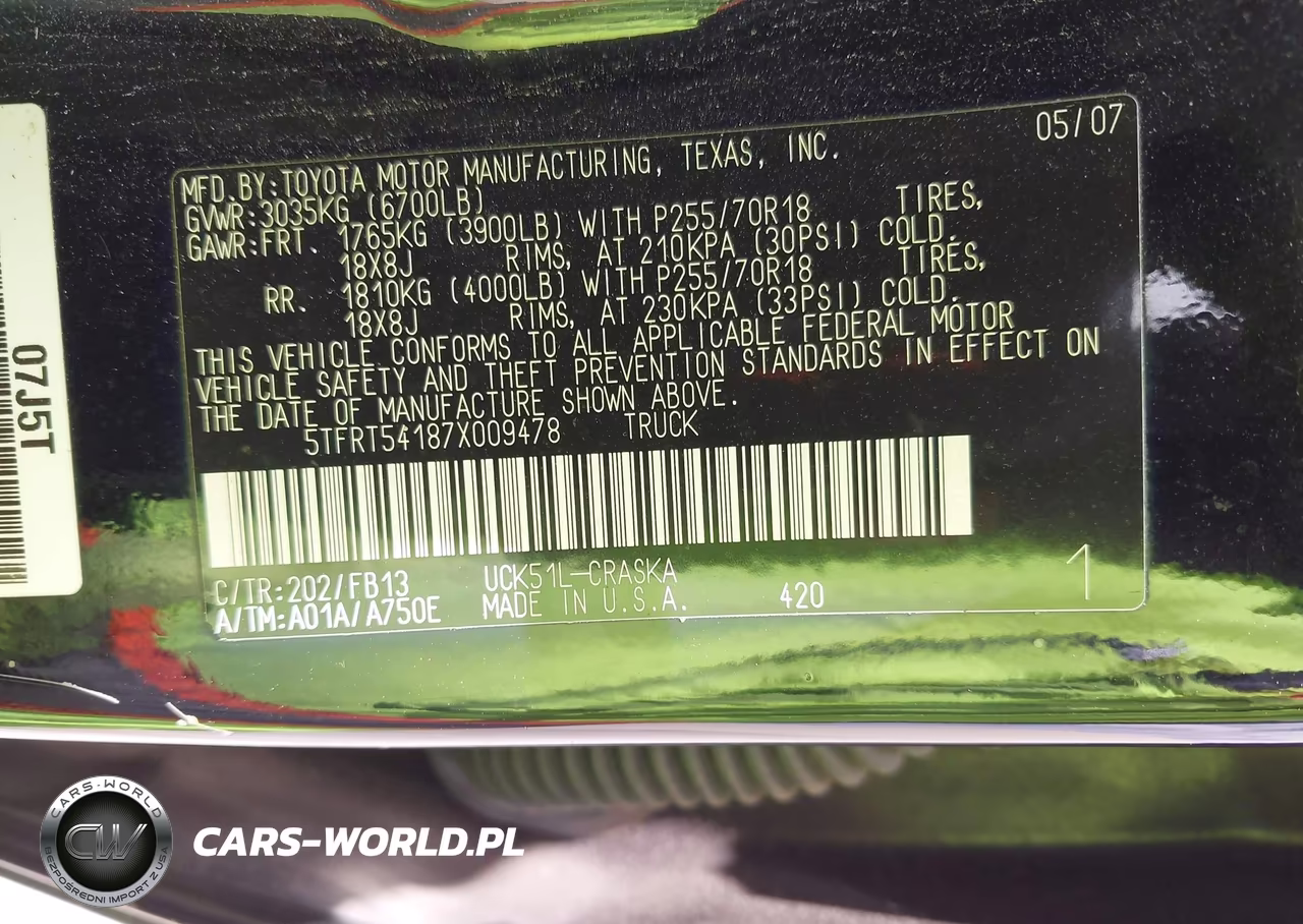 2007 Toyota Tundra Sr5 4.7L V8 VIN:5TFRT54187X009478 - 9
