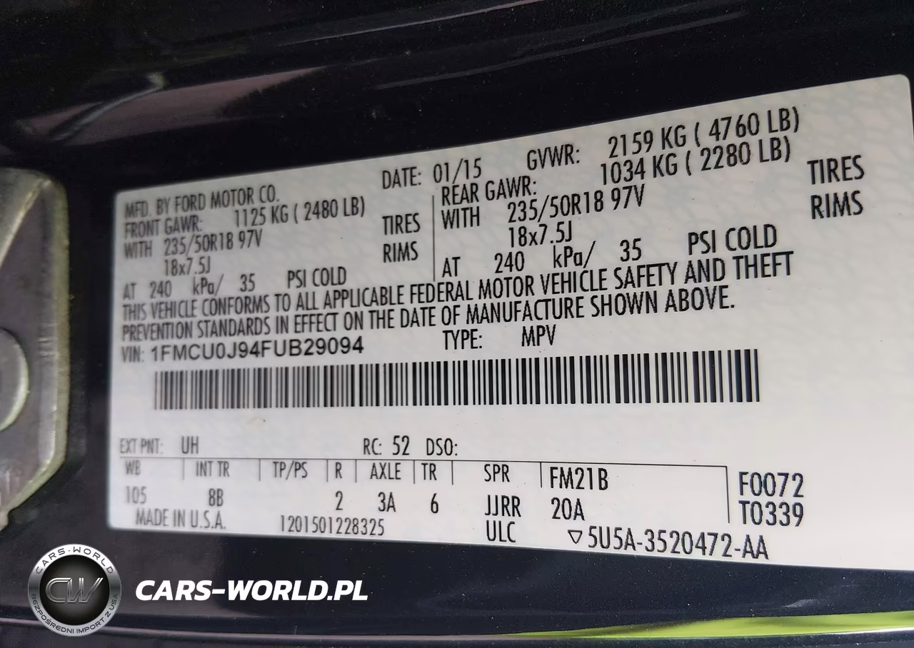 2015 Ford Escape Titanium VIN:1FMCU0J94FUB29094 - 9