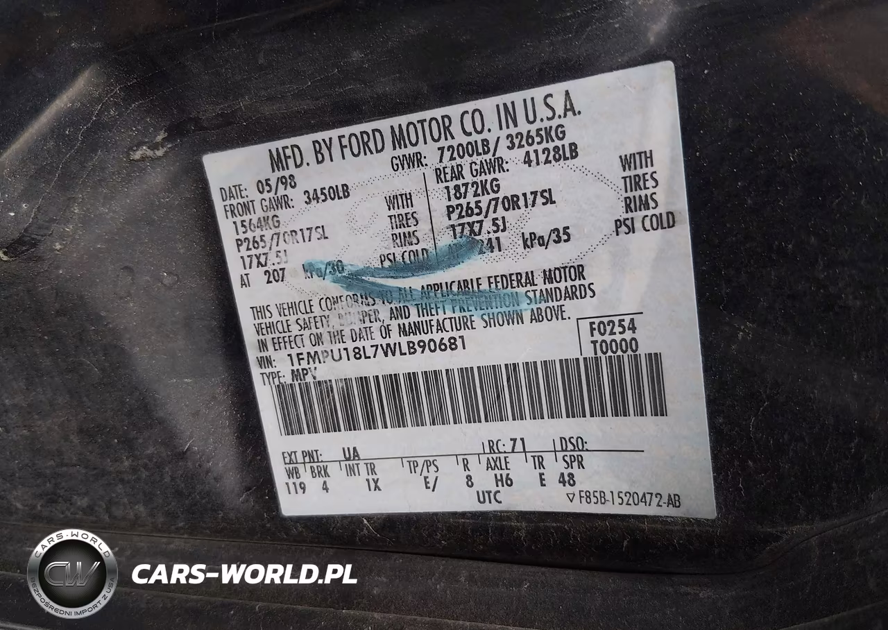 1998 Ford Expedition Eddie Bauer-Xlt VIN:1FMPU18L7WLB90681 - 9