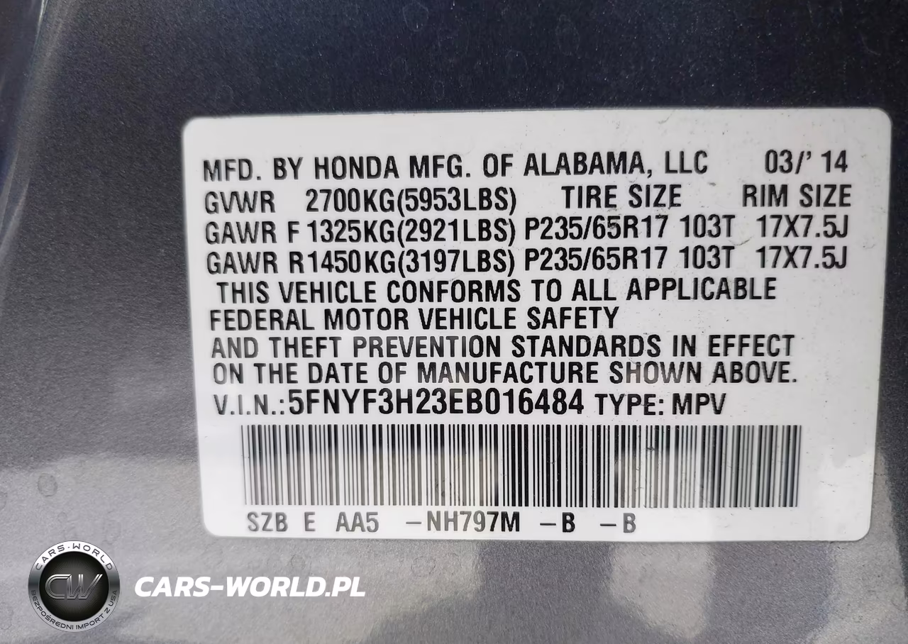 2014 Honda Pilot Lx VIN:5FNYF3H23EB016484 - 9
