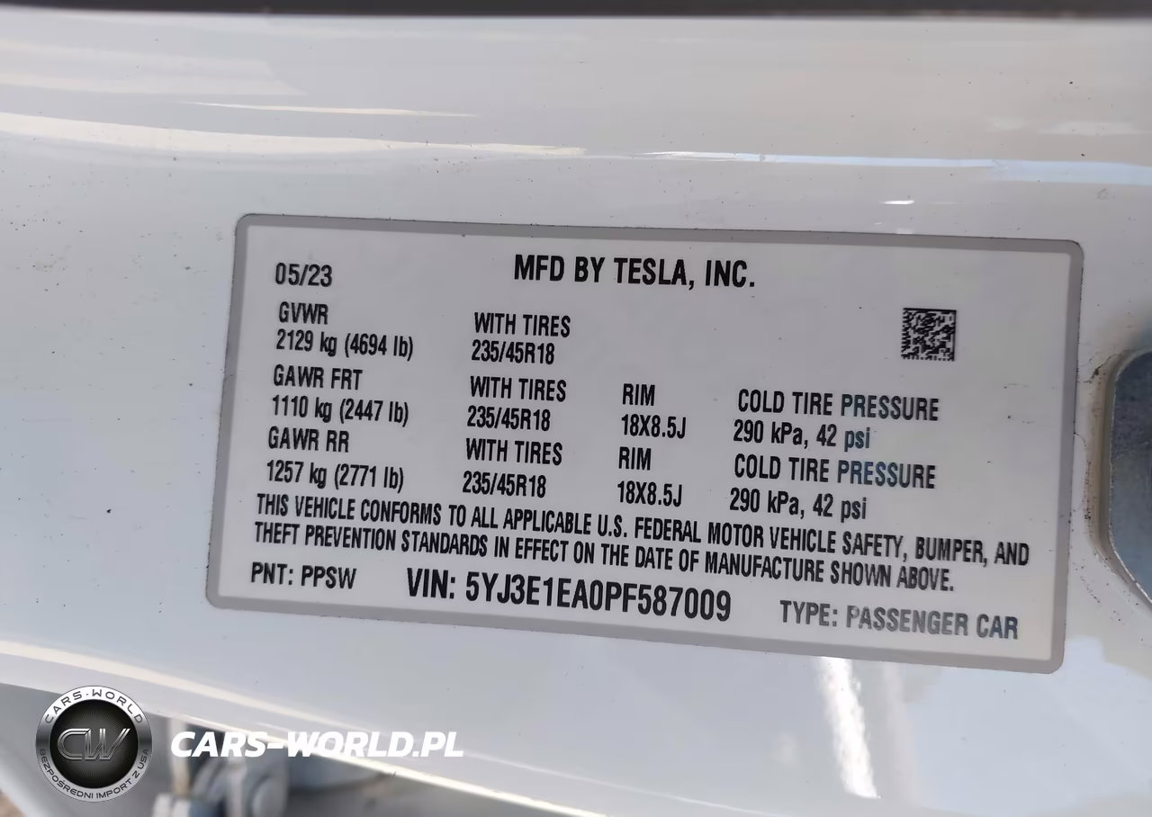 2023 Tesla Model 3 Rear-Wheel Drive VIN:5YJ3E1EA0PF587009 - 9
