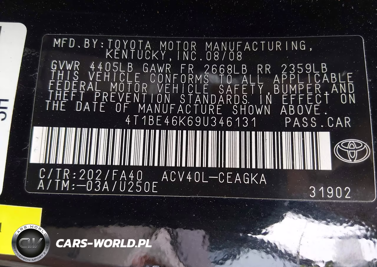 2009 Toyota Camry Xle VIN:4T1BE46K69U346131 - 9