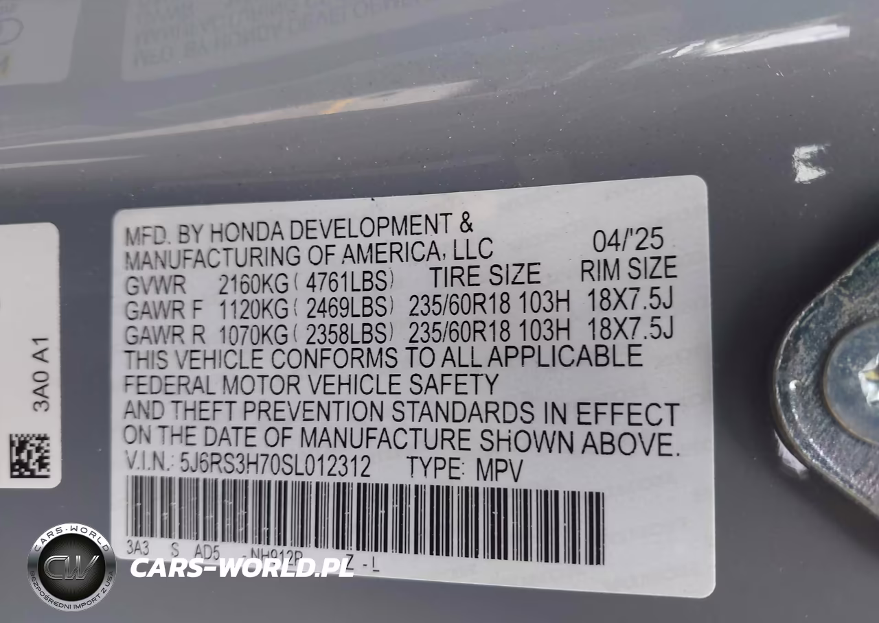 2025 Honda Cr-V Ex-L 2Wd VIN:5J6RS3H70SL012312 - 9