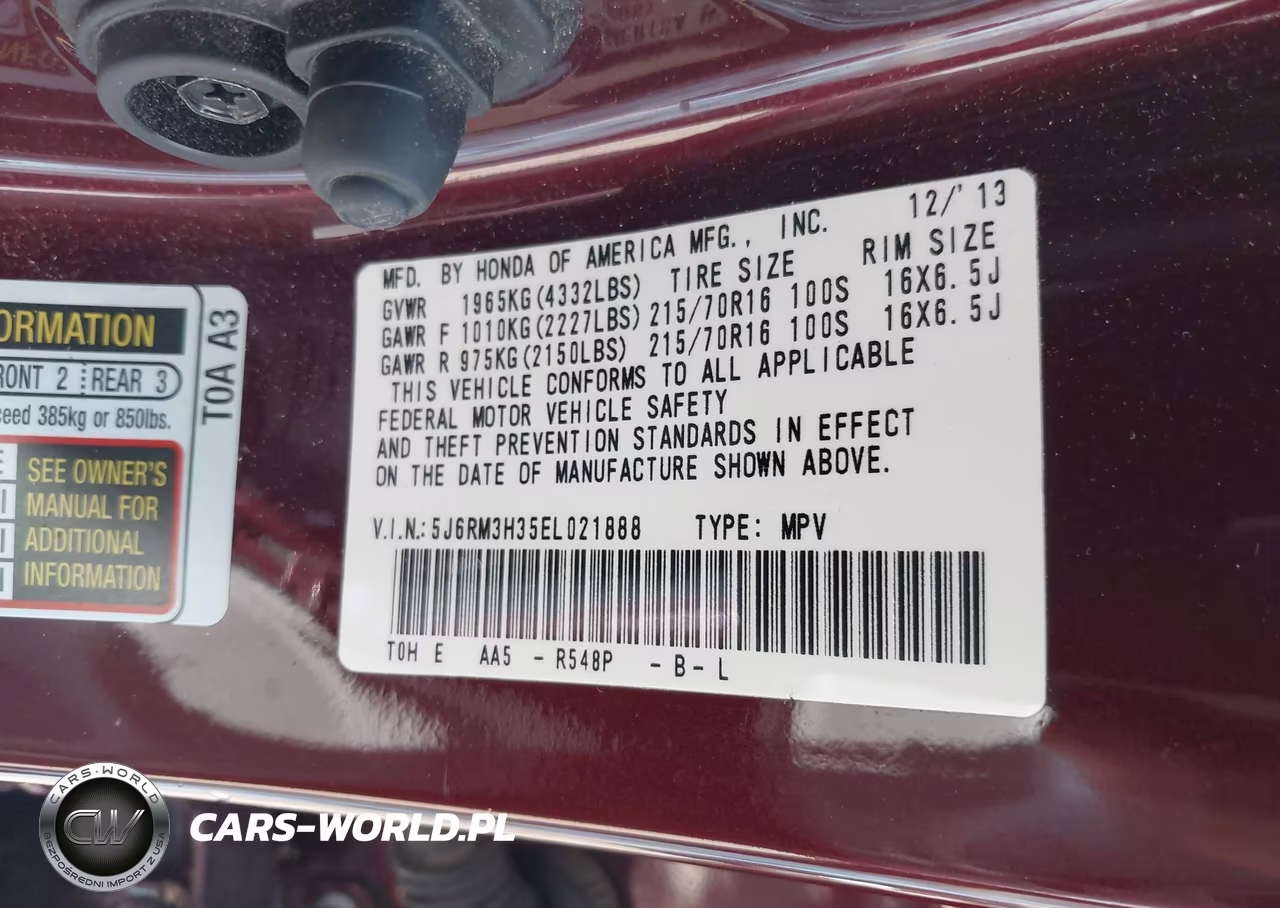 2014 Honda Cr-V Lx VIN:5J6RM3H35EL021888 - 9