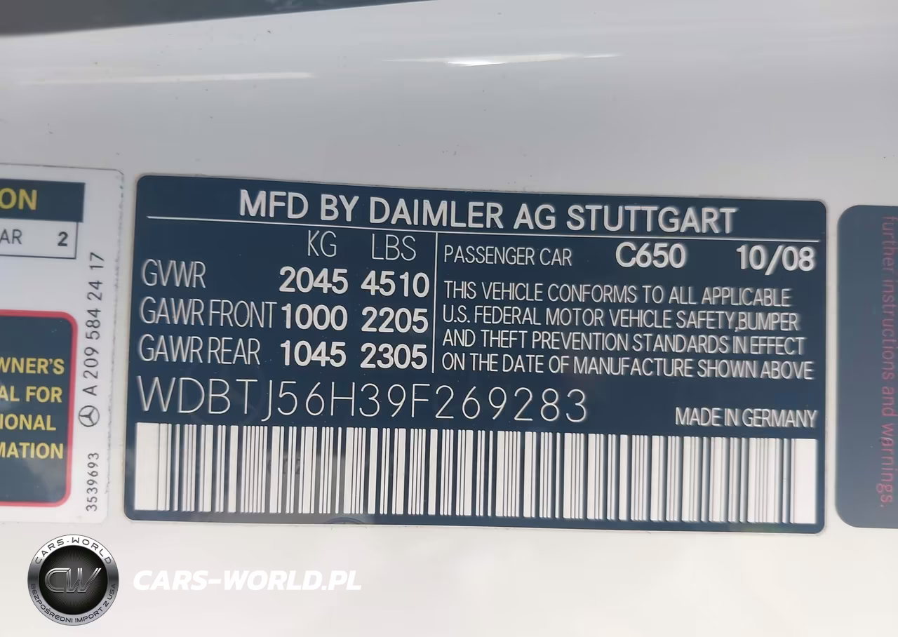 2009 Mercedes-Benz Clk 350 VIN:WDBTJ56H39F269283 - 9