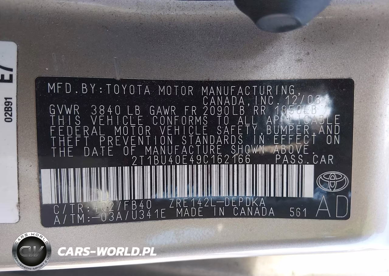 2009 Toyota Corolla VIN:2T1BU40E49C162166 - 9