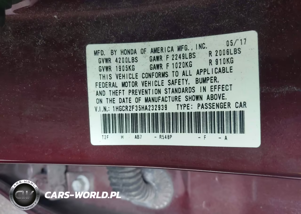 2017 Honda Accord Lx VIN:1HGCR2F35HA232939 - 9